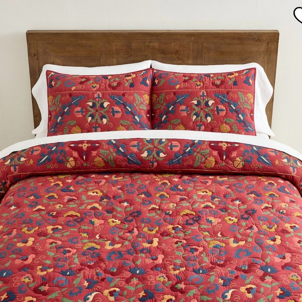 Pottery Barn Red Berry Suzani Quilt and Shams